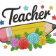 Teacher Pencil Floral Embroidery Design, Teacher Gift Machine Embroidery Pattern, Instant Download
