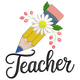 Teacher Pencil with Daisy Embroidery Design, Instant Download