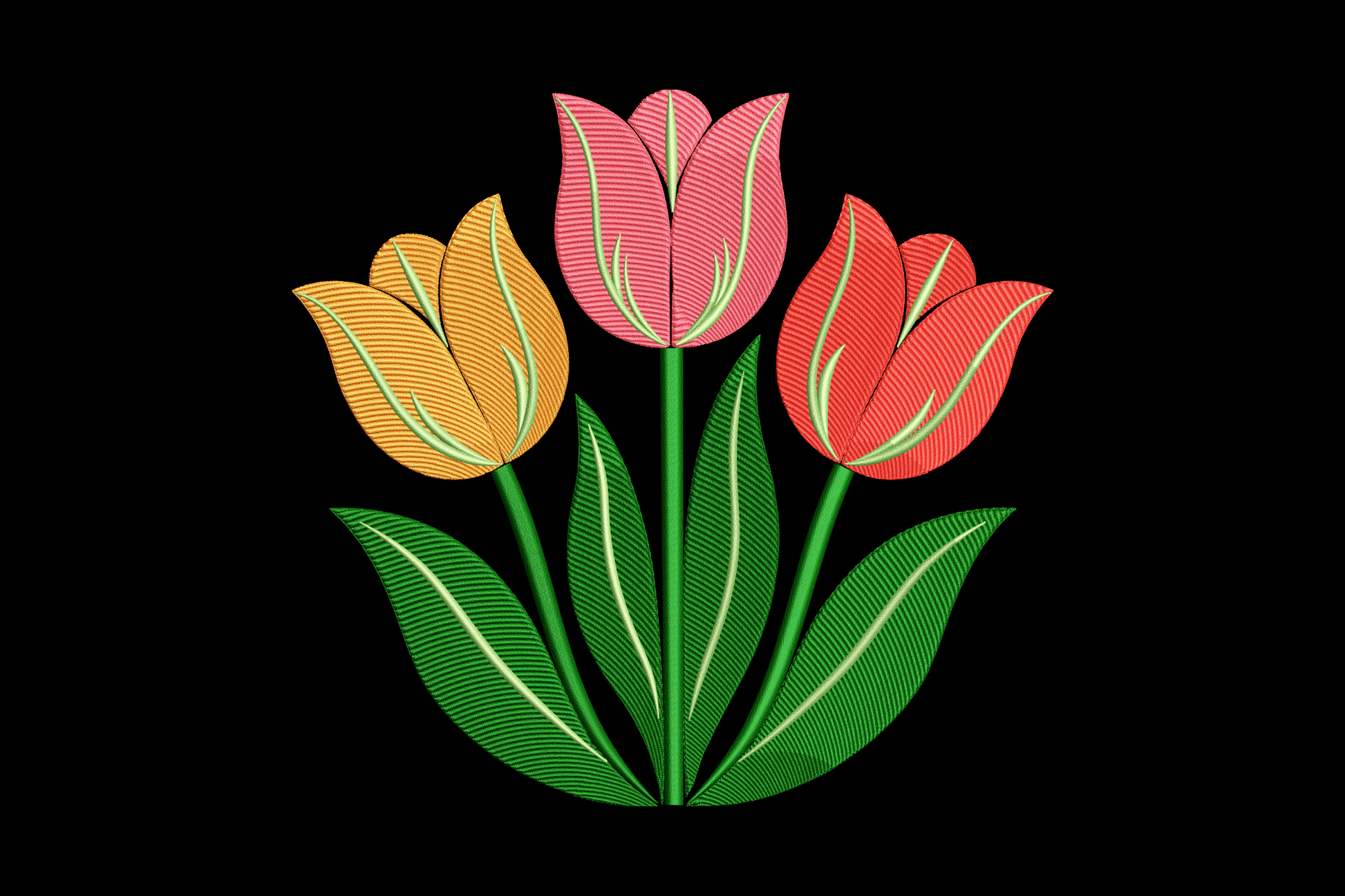 Three Colorful Tulips Embroidery Design
