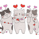 Three Cute Cats With Hearts Embroidery Design, Instant Download