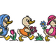 Three Cute Ducks with Flowers Embroidery Design, Instant Download