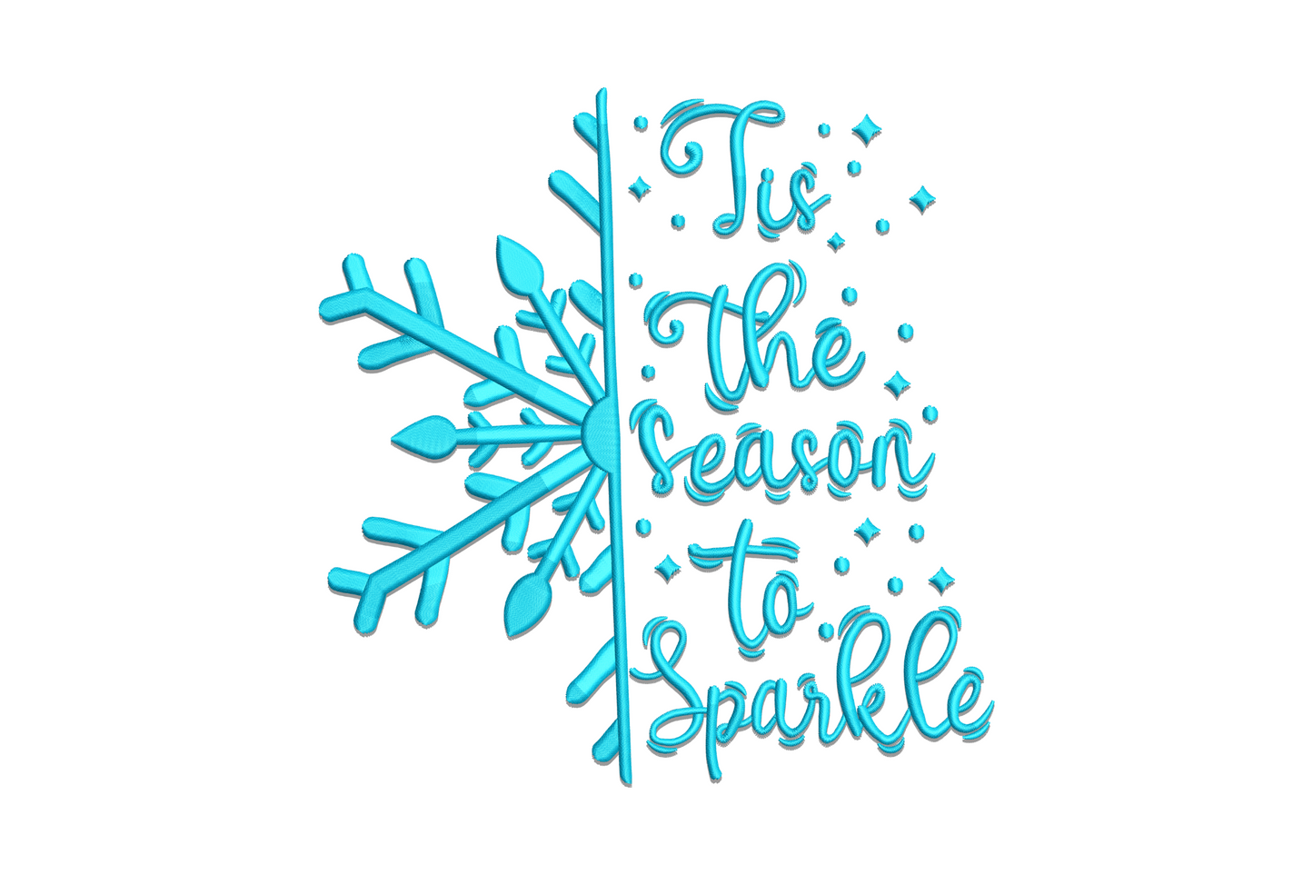 Tis the Season to Sparkle embroidery design with geometric snowflake and flowing cursive script in single colour thread.