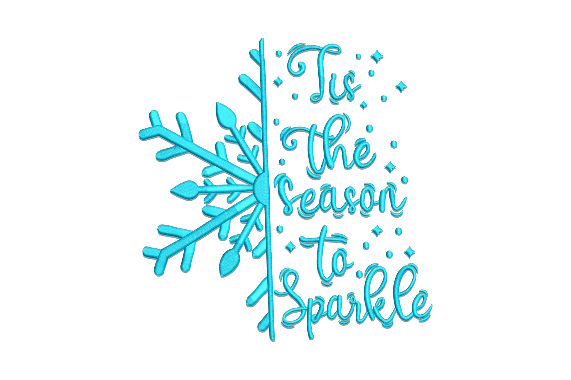 Tis the Season to Sparkle embroidery design with geometric snowflake and flowing cursive script in single colour thread.