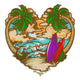 Tropical Beach Heart Embroidery Design, Instant Download