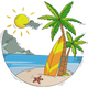Tropical Beach with Palm Trees Embroidery Design, Instant Download