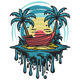Tropical Palm Island with Boat Embroidery Design, Instant Download