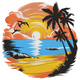 Tropical Sunset Beach Scene Embroidery Design, Instant Download