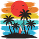 Tropical Sunset Beach with Palm Trees Embroidery Design, Instant Download