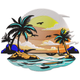 Tropical Sunset Island Embroidery Design, Instant Download
