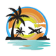 Tropical Sunset Palm Tree Airplane Embroidery Design, Instant Download