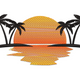 Tropical Sunset Palm Trees Embroidery Design, Beach Silhouette Scene Pattern