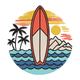 Tropical Surfboard Sunset Embroidery Design, Machine Embroidery Pattern, Instant Download