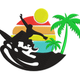 Tropical Surfer Wave Palm Tree Embroidery Design, Instant Download