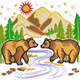 Two Bears Mountain Landscape Embroidery Design, Instant Download