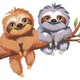 Two Cute Sloths on Branch Embroidery Design, Instant Download