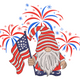USA Flag Gnome with Fireworks Embroidery Design, Instant Download