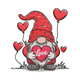 Valentine Gnome Love Heart Embroidery Design, Instant Download