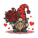 Valentine Gnome Roses Bouquet Embroidery Design, Cute Whimsical Pattern