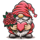 Valentine Gnome with Roses Embroidery Design, Instant Download