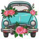 Vintage Car with Roses Embroidery Design, Instant Download