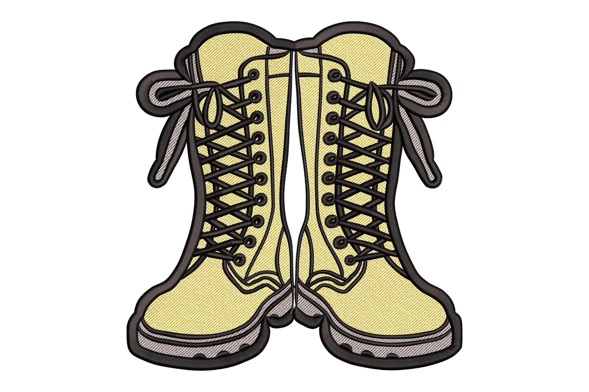 Pair of yellow boots with black laces embroidery design