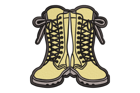 Pair of yellow boots with black laces embroidery design