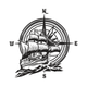 Vintage Sailing Ship Compass Embroidery Design, Instant Download