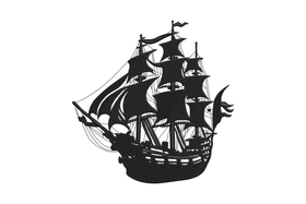 Vintage Tall Ship Silhouette Embroidery Design, Instant Download