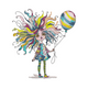 Whimsical Girl with Balloon Embroidery Design, Instant Download