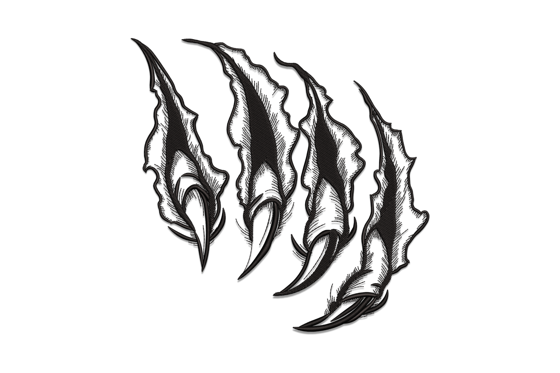 Wild claw marks embroidery design with three diagonal slash marks, single colour bold fill, 4 sizes 4.5 to 7.5 inches