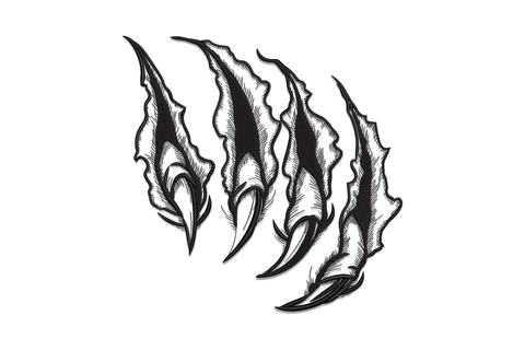 Wild claw marks embroidery design with three diagonal slash marks, single colour bold fill, 4 sizes 4.5 to 7.5 inches