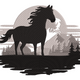 Wild Horse Landscape Embroidery Design, Instant Download