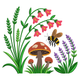 Wildflower Bee and Mushroom Embroidery Design, Machine Embroidery Pattern, Instant Download