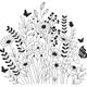Wildflower Garden Outline Embroidery Design, Machine Embroidery Pattern, Instant Download