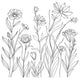 Wildflower Line Art Border Embroidery Design, Instant Download