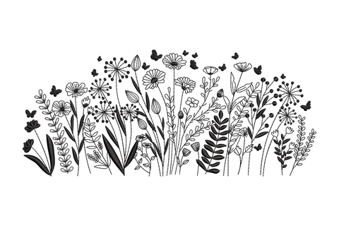 Wildflower meadow border embroidery design, daisies, alliums and butterflies in arch shape, 3 sizes 6.5 to 8.5 inches tall