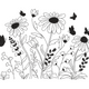 Wildflower Meadow Butterflies Line Art Embroidery Design, Instant Download