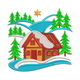Winter Forest Cabin Embroidery Design, Christmas Lodge Machine Embroidery Pattern, Instant Download
