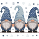 Winter Gnomes Embroidery Design, Three Blue Snowflake Gnomes Trio Pattern, Instant Download