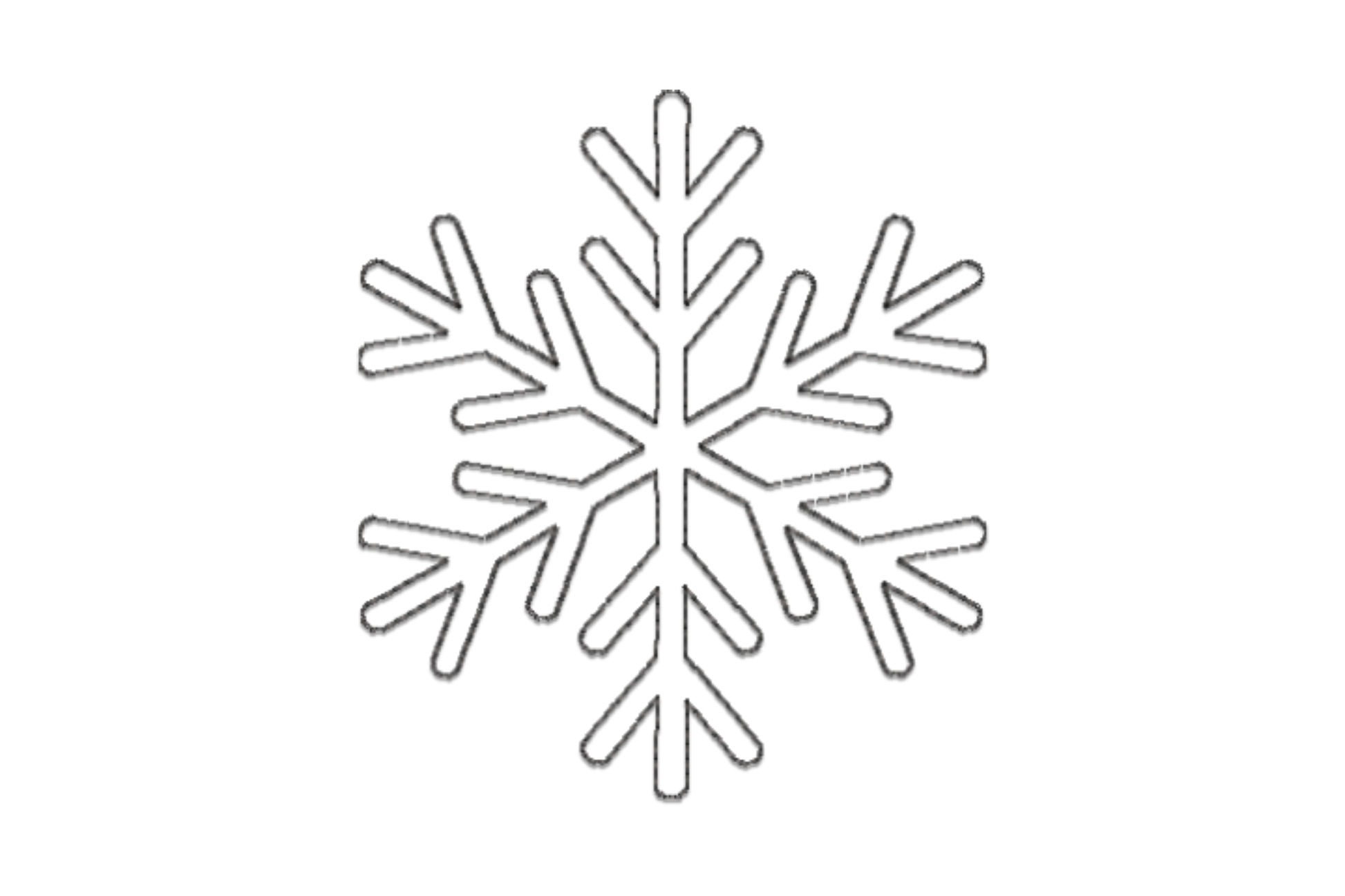 Winter snowflake line art embroidery design single colour outline with 6 arms and branching tips, minimal delicate geometric style