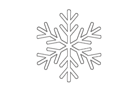 Winter snowflake line art embroidery design single colour outline with 6 arms and branching tips, minimal delicate geometric style