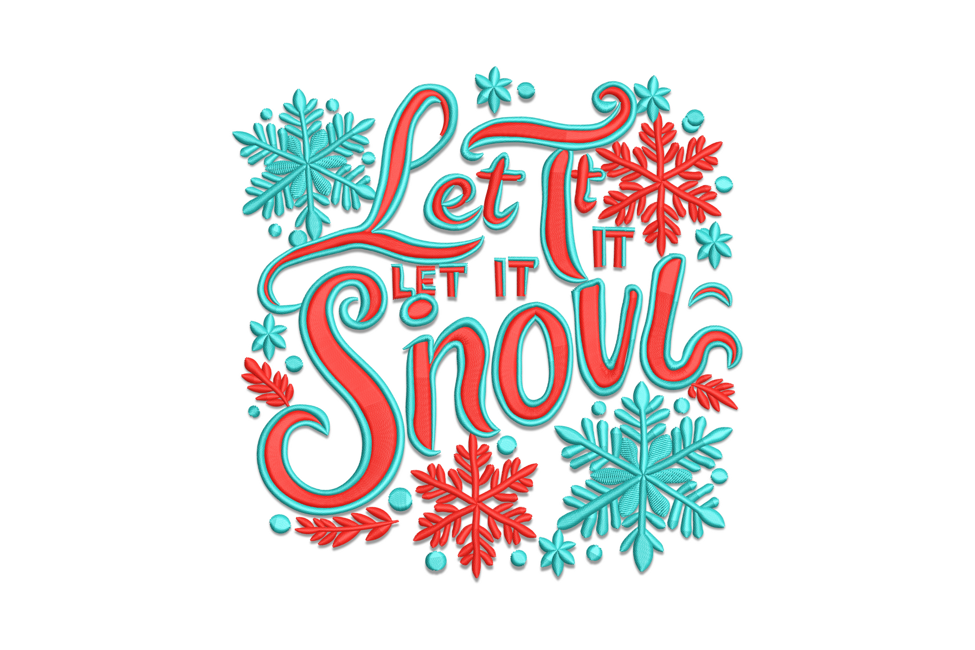 Winter snowflake typography Christmas embroidery design, snowflake and text composition in 2 colours, graphic holiday word art for sweatshirts and home decor