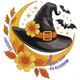 Witch Hat Moon Halloween Embroidery Design, Instant Download