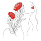 Woman Face and Red Flower Embroidery Design, Instant Download