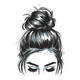 Woman Hair Bun With Eyelashes Embroidery Design, Fashion Machine Embroidery