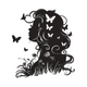 Woman Silhouette with Butterflies Embroidery Design, Instant Download