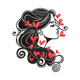 Woman Silhouette with Hearts Embroidery Design, Instant Download
