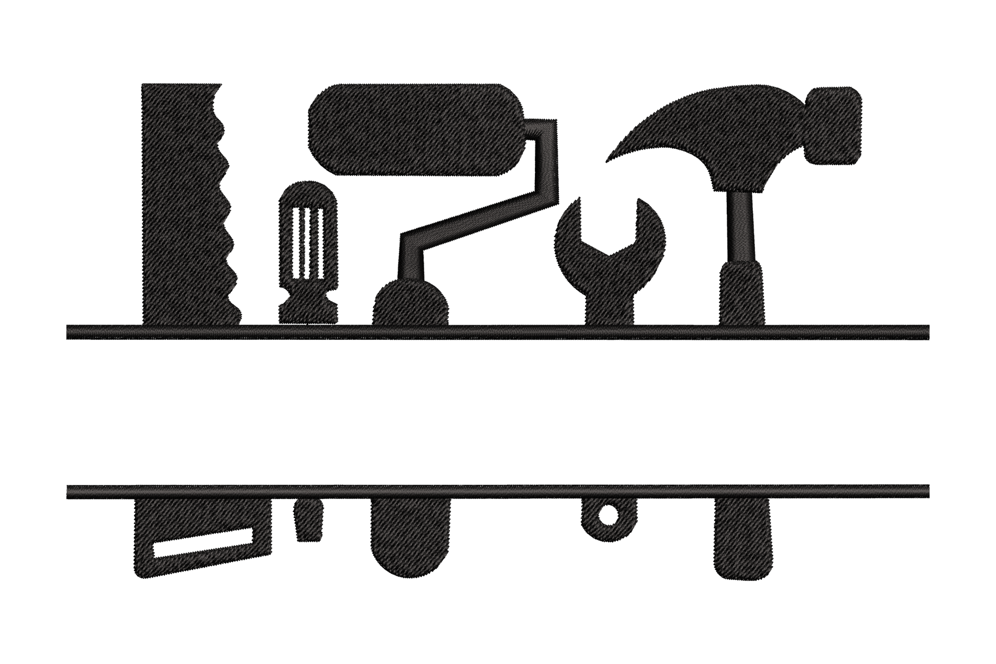 Workshop tools shelf embroidery design - screwdriver, mallet, wrench and hammer in black, 5 sizes instant download