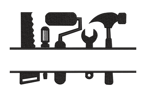 Workshop tools shelf embroidery design - screwdriver, mallet, wrench and hammer in black, 5 sizes instant download