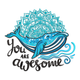 You Are Awesome Whale Mandala Embroidery Design, Instant Download